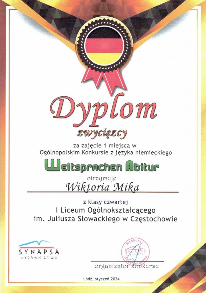 Sukces w Ogólnopolskim Konkursie Języka Niemieckiego „Weltsprachen Abitur”